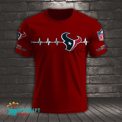 Houston Texans Heart Beat Simple Style All Over Printed T-shirt