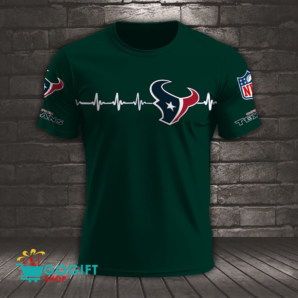 Houston Texans Heart Beat Simple Style All Over Printed T-shirt