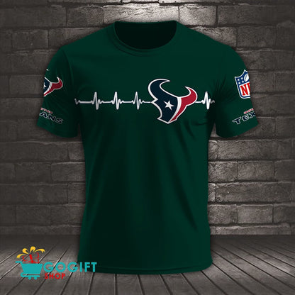 Houston Texans Heart Beat Simple Style All Over Printed T-shirt