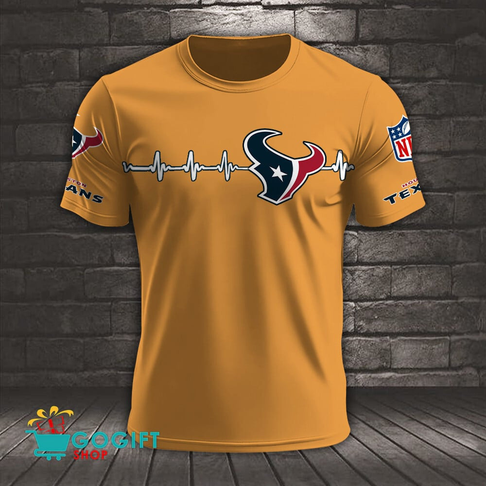 Houston Texans Heart Beat Simple Style All Over Printed T-shirt