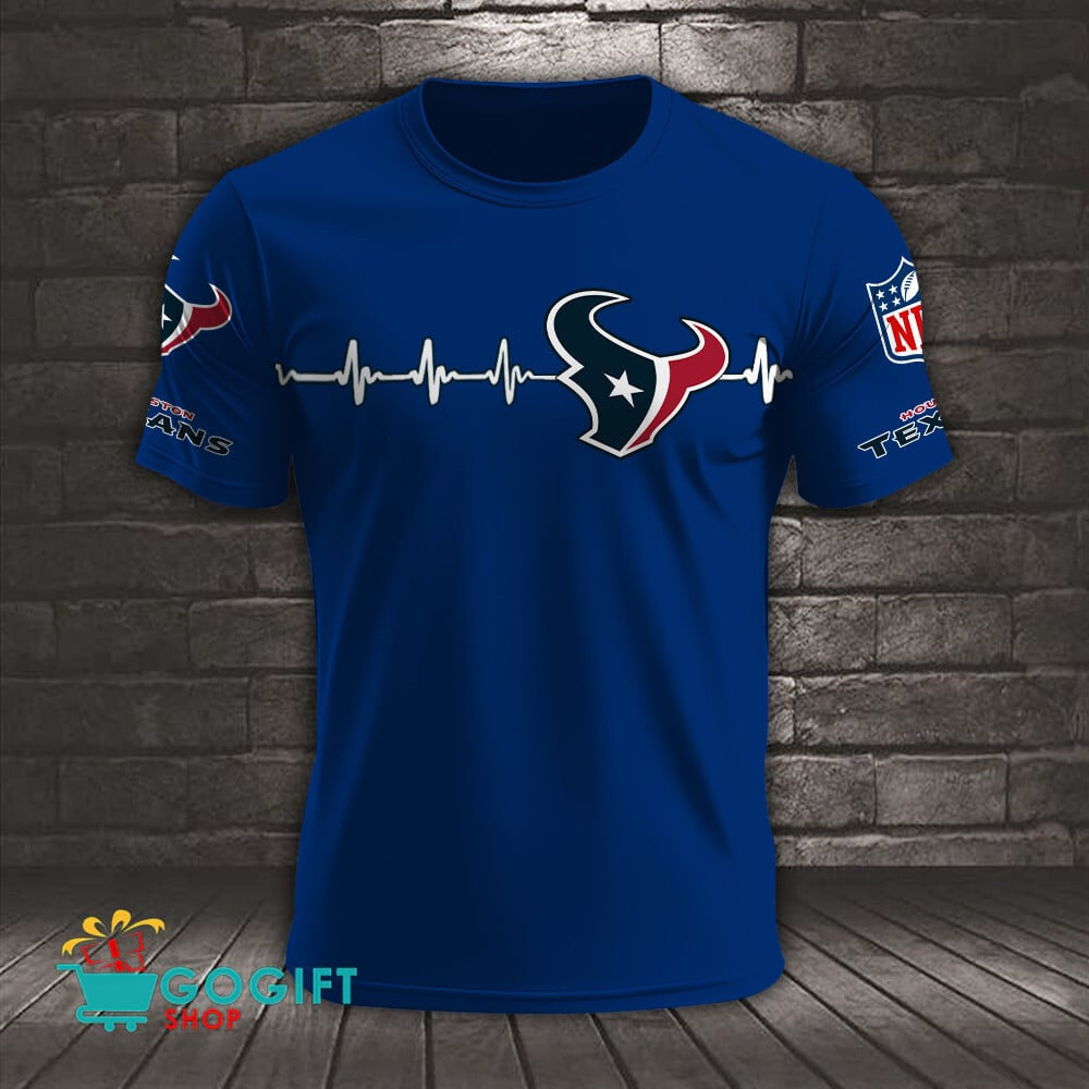 Houston Texans Heart Beat Simple Style All Over Printed T-shirt