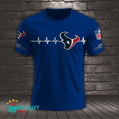 Houston Texans Heart Beat Simple Style All Over Printed T-shirt