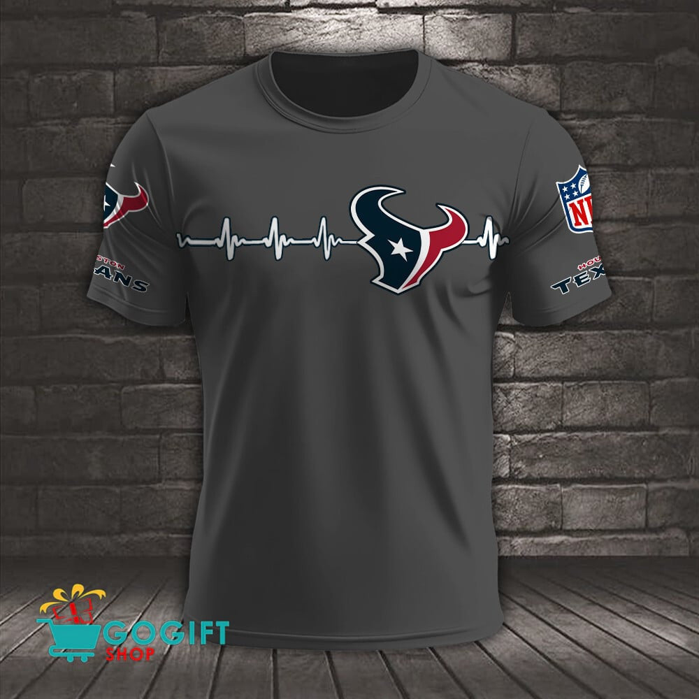 Houston Texans Heart Beat Simple Style All Over Printed T-shirt