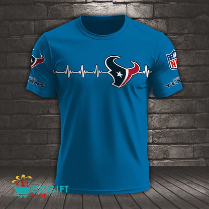 Houston Texans Heart Beat Simple Style All Over Printed T-shirt