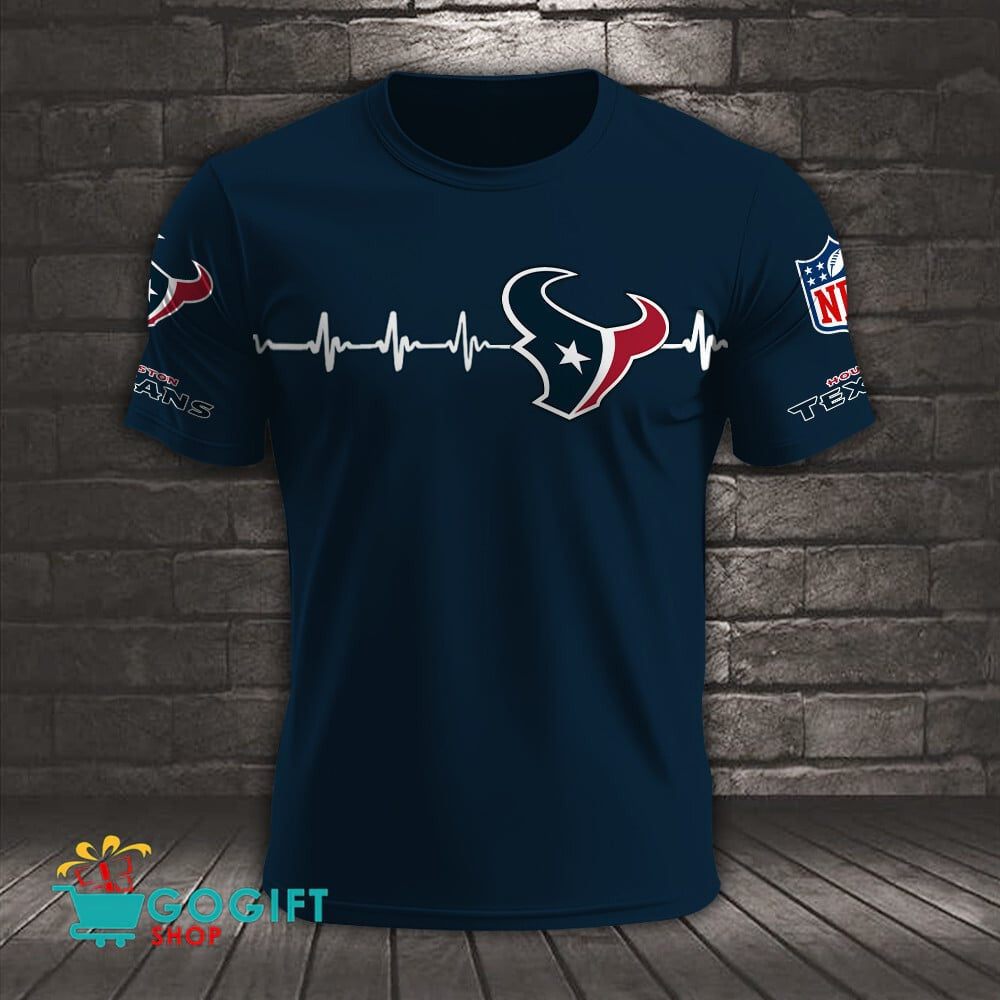 Houston Texans Heart Beat Simple Style All Over Printed T-shirt