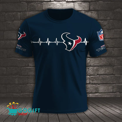 Houston Texans Heart Beat Simple Style All Over Printed T-shirt