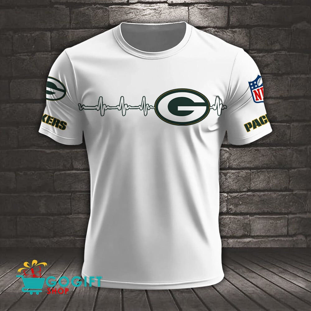 Green Bay Packers Heart Beat Simple Style All Over Printed T-shirt