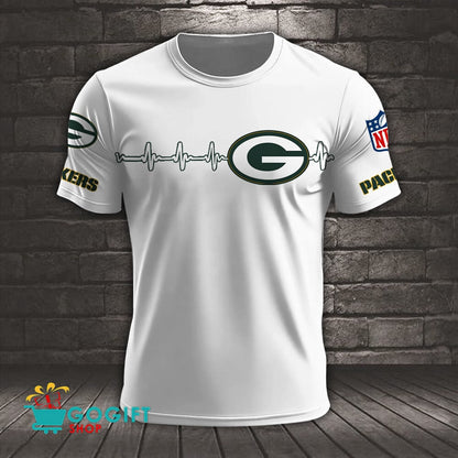 Green Bay Packers Heart Beat Simple Style All Over Printed T-shirt