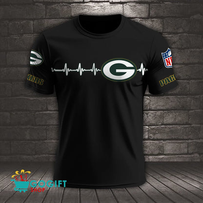 Green Bay Packers Heart Beat Simple Style All Over Printed T-shirt