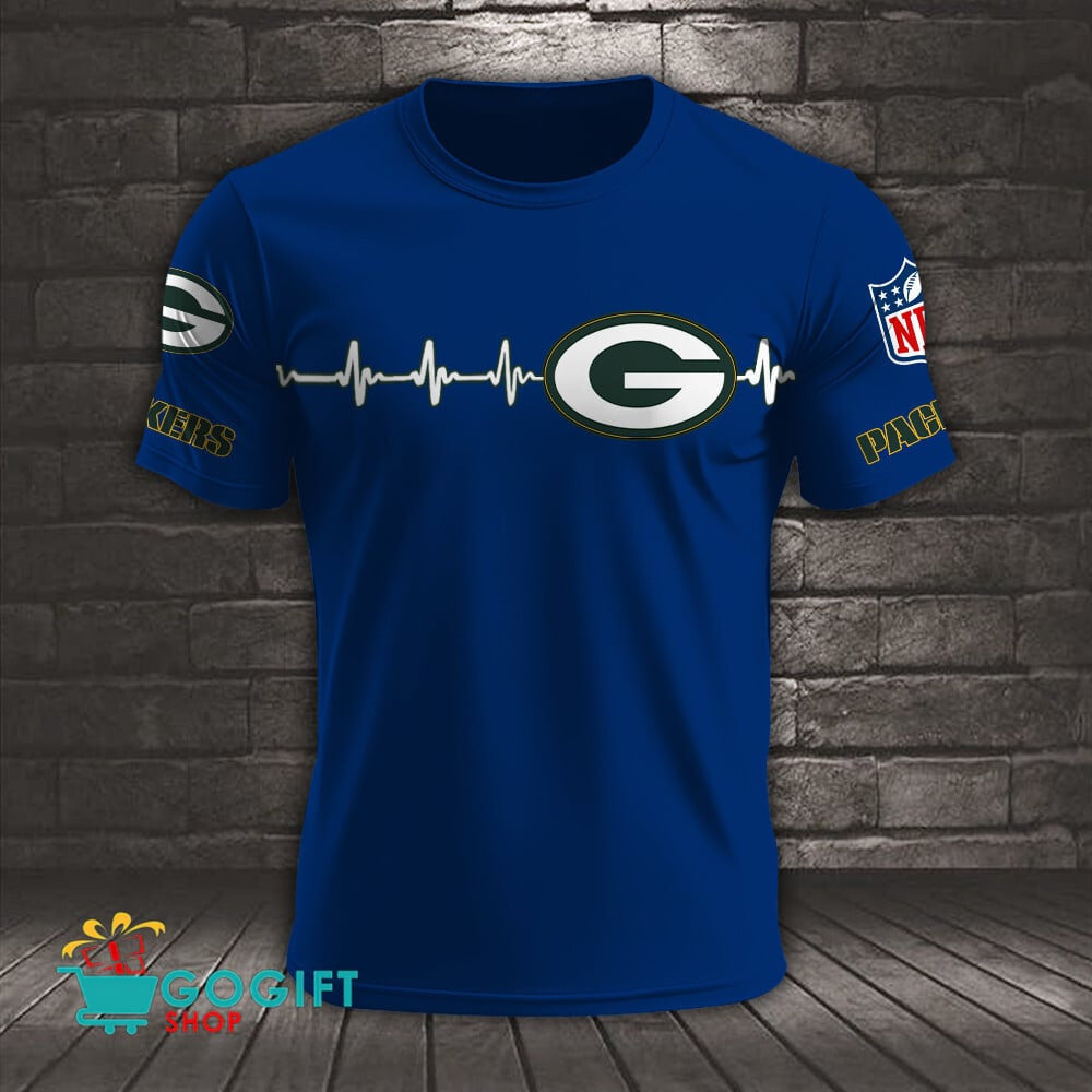 Green Bay Packers Heart Beat Simple Style All Over Printed T-shirt