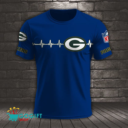 Green Bay Packers Heart Beat Simple Style All Over Printed T-shirt