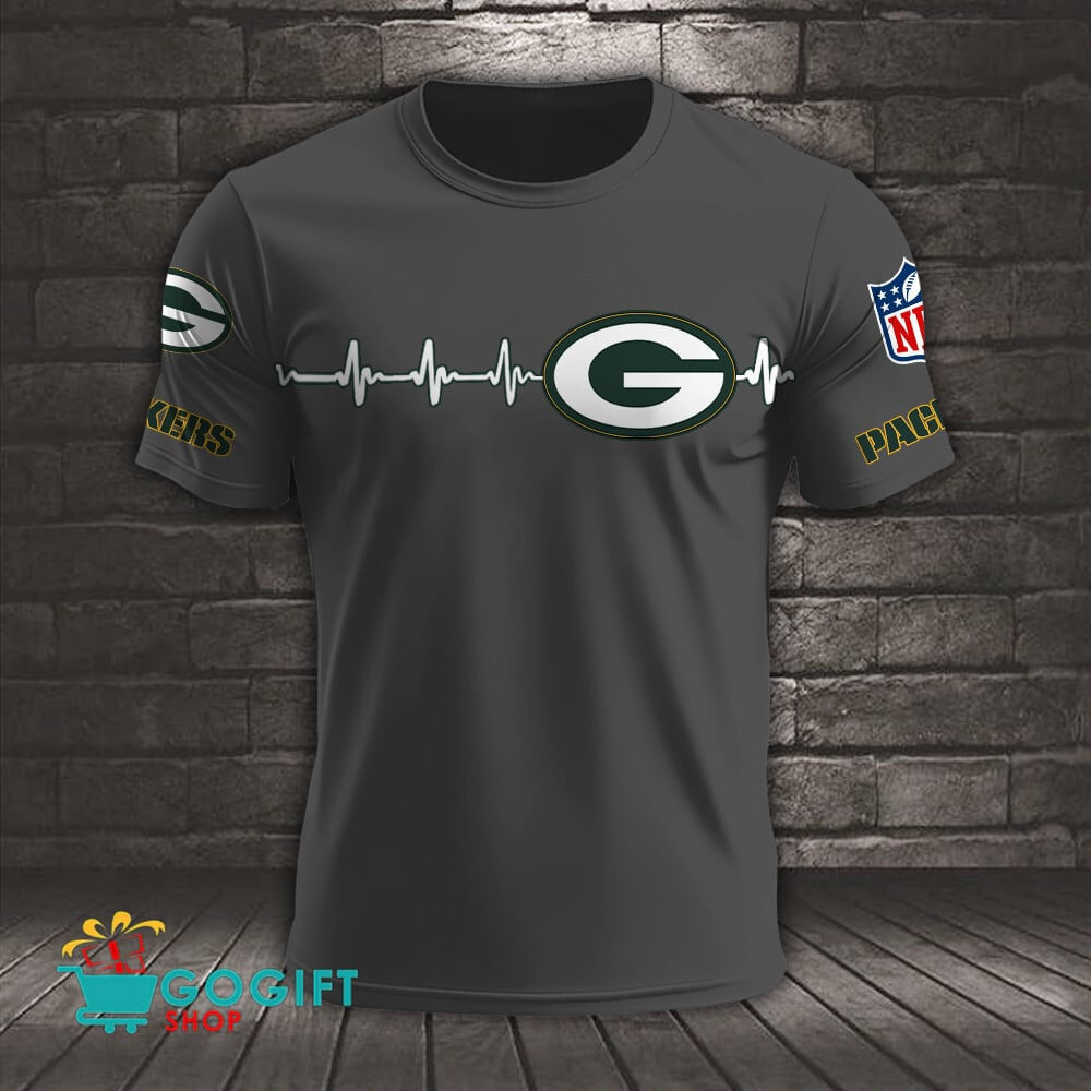 Green Bay Packers Heart Beat Simple Style All Over Printed T-shirt