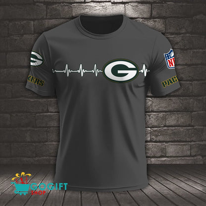 Green Bay Packers Heart Beat Simple Style All Over Printed T-shirt