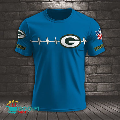 Green Bay Packers Heart Beat Simple Style All Over Printed T-shirt