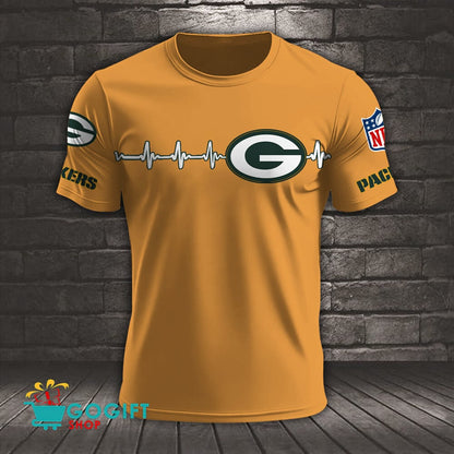Green Bay Packers Heart Beat Simple Style All Over Printed T-shirt