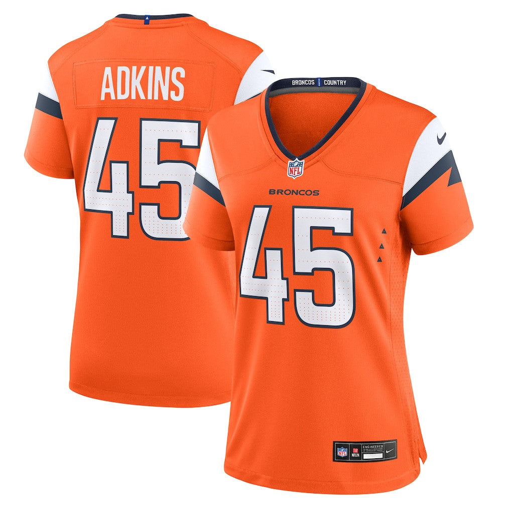 Nate Adkins 45 Denver Broncos Women's Team Game Jersey - Orange