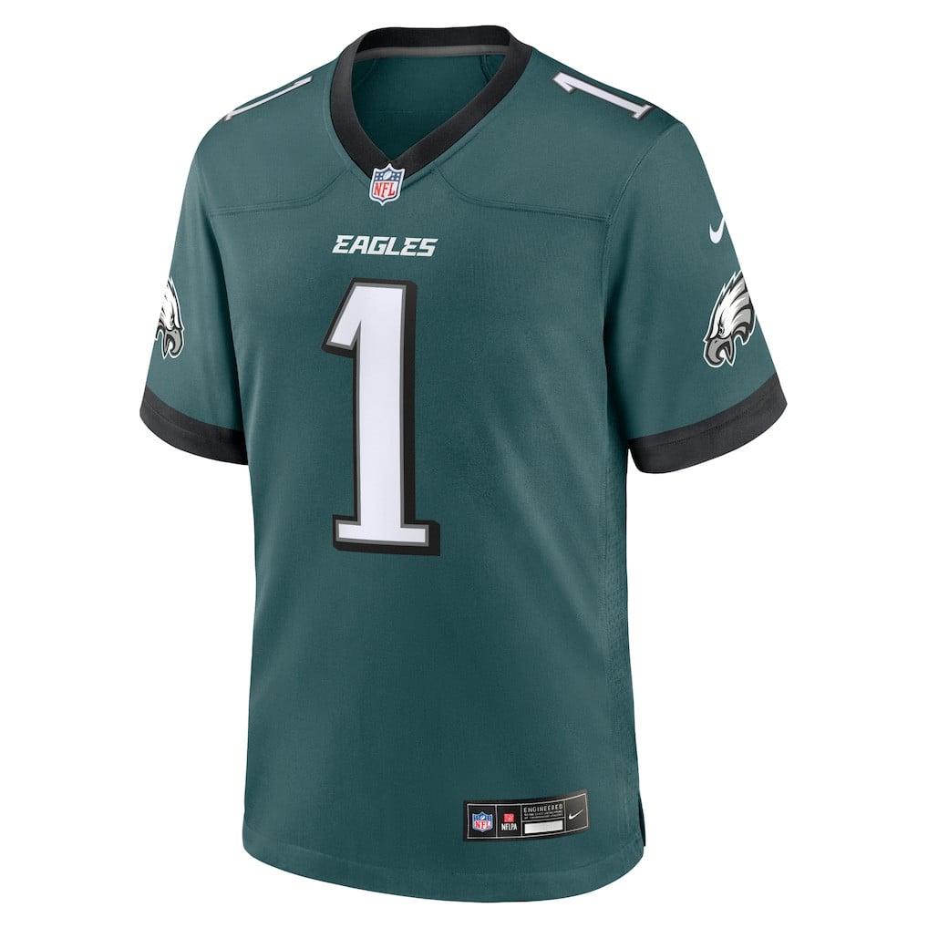 Jalen Hurts 1 Philadelphia Eagles Team Game Men Jersey - Midnight Green