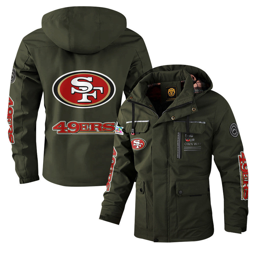 San Francisco 49ers 2026 Super Bowl LX Army Green Parka Coat – Printed Logos