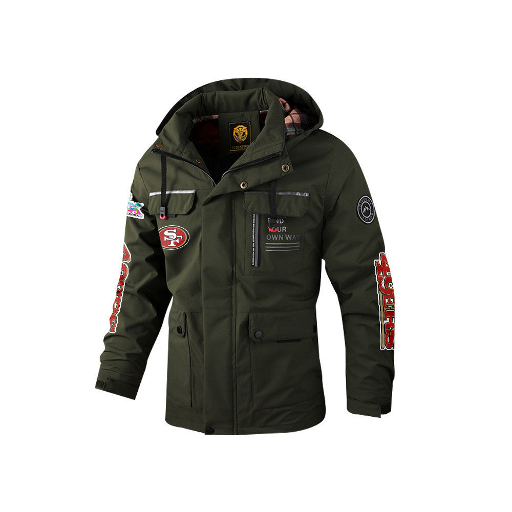 San Francisco 49ers 2026 Super Bowl LX Army Green Parka Coat – Printed Logos