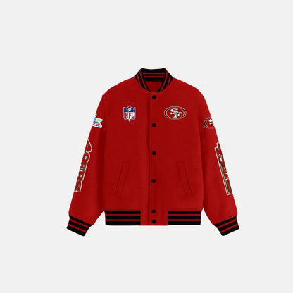 San Francisco 49ers Varsity Jacket – Fully Embroidered Logos, Fan Edition