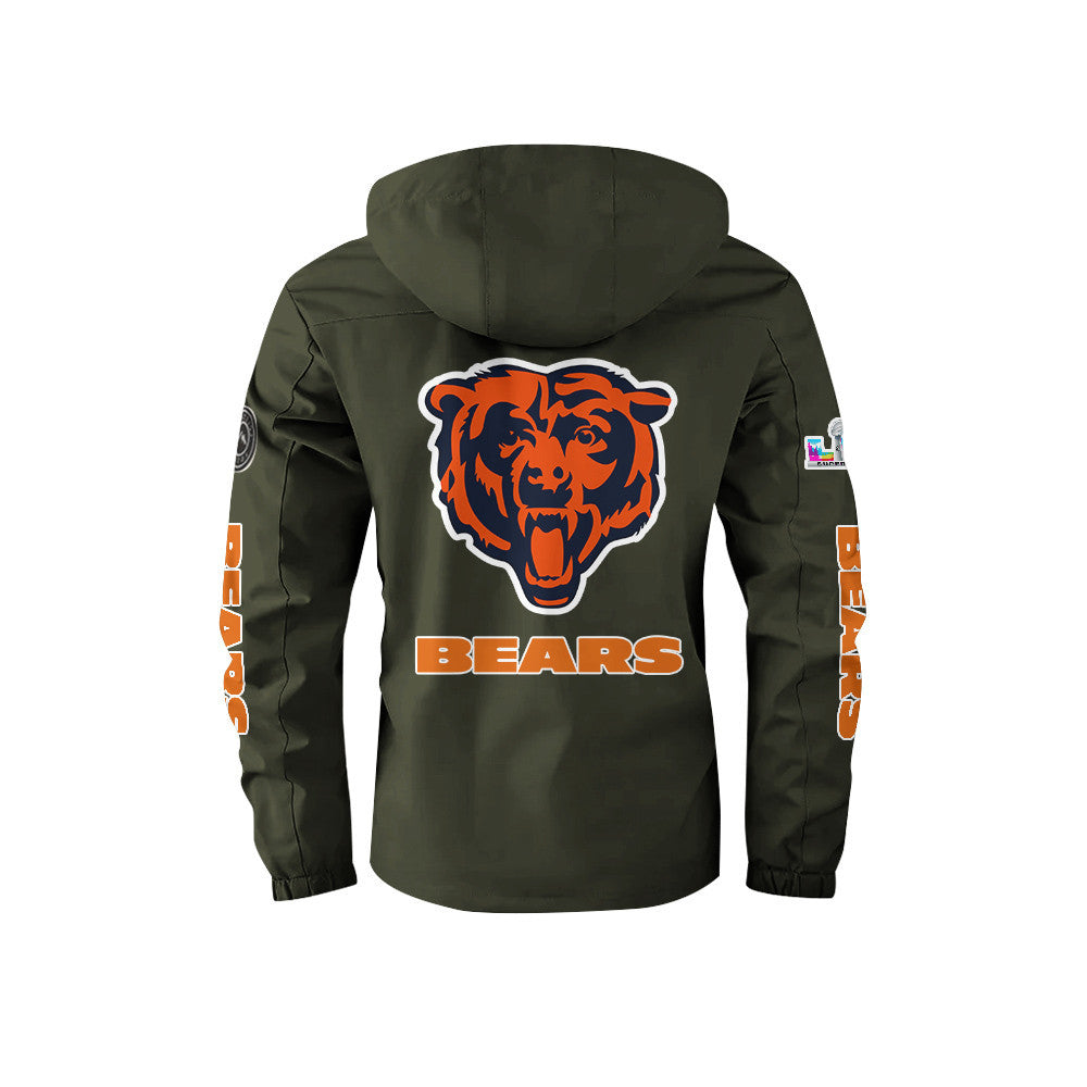 Chicago Bears 2026 Super Bowl LX Army Green Parka Coat – Printed Logos