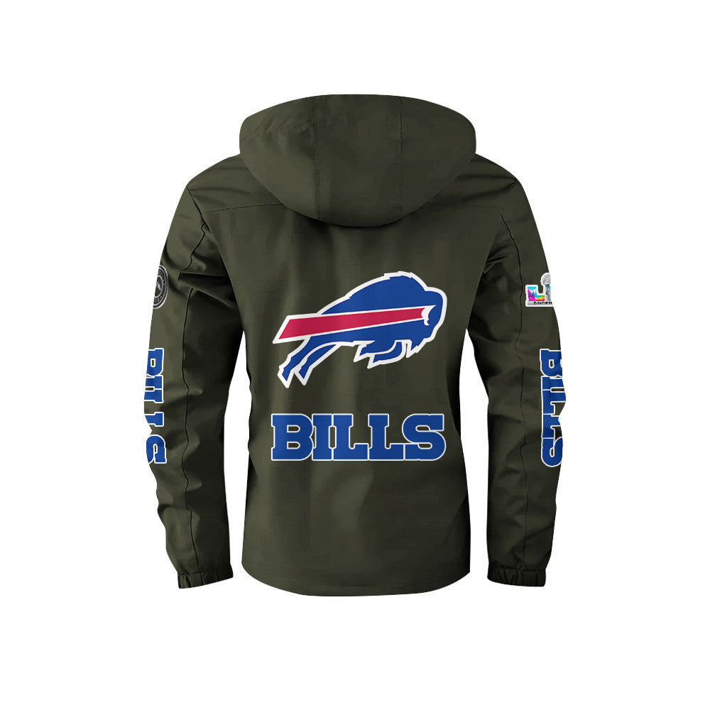 Buffalo Bills 2026 Super Bowl LX Army Green Parka Coat – Printed Logos