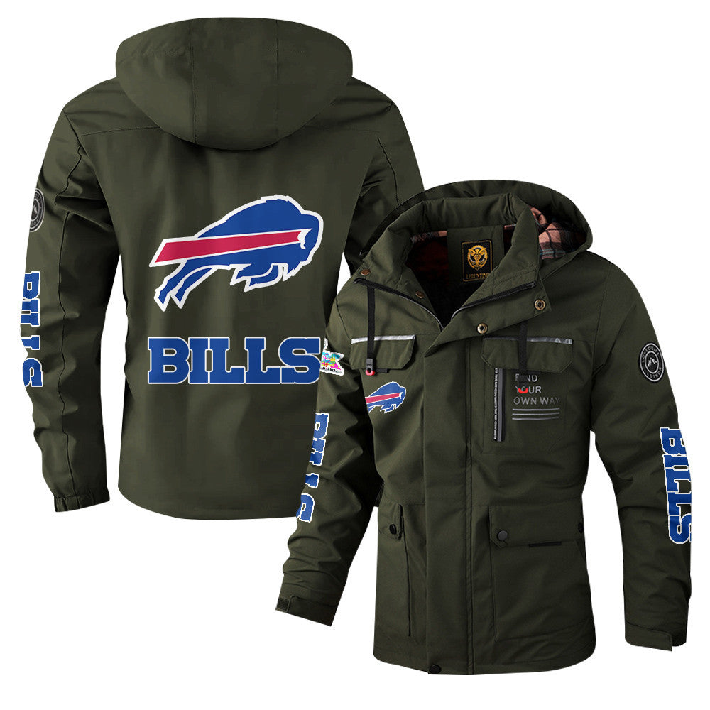 Buffalo Bills 2026 Super Bowl LX Army Green Parka Coat – Printed Logos