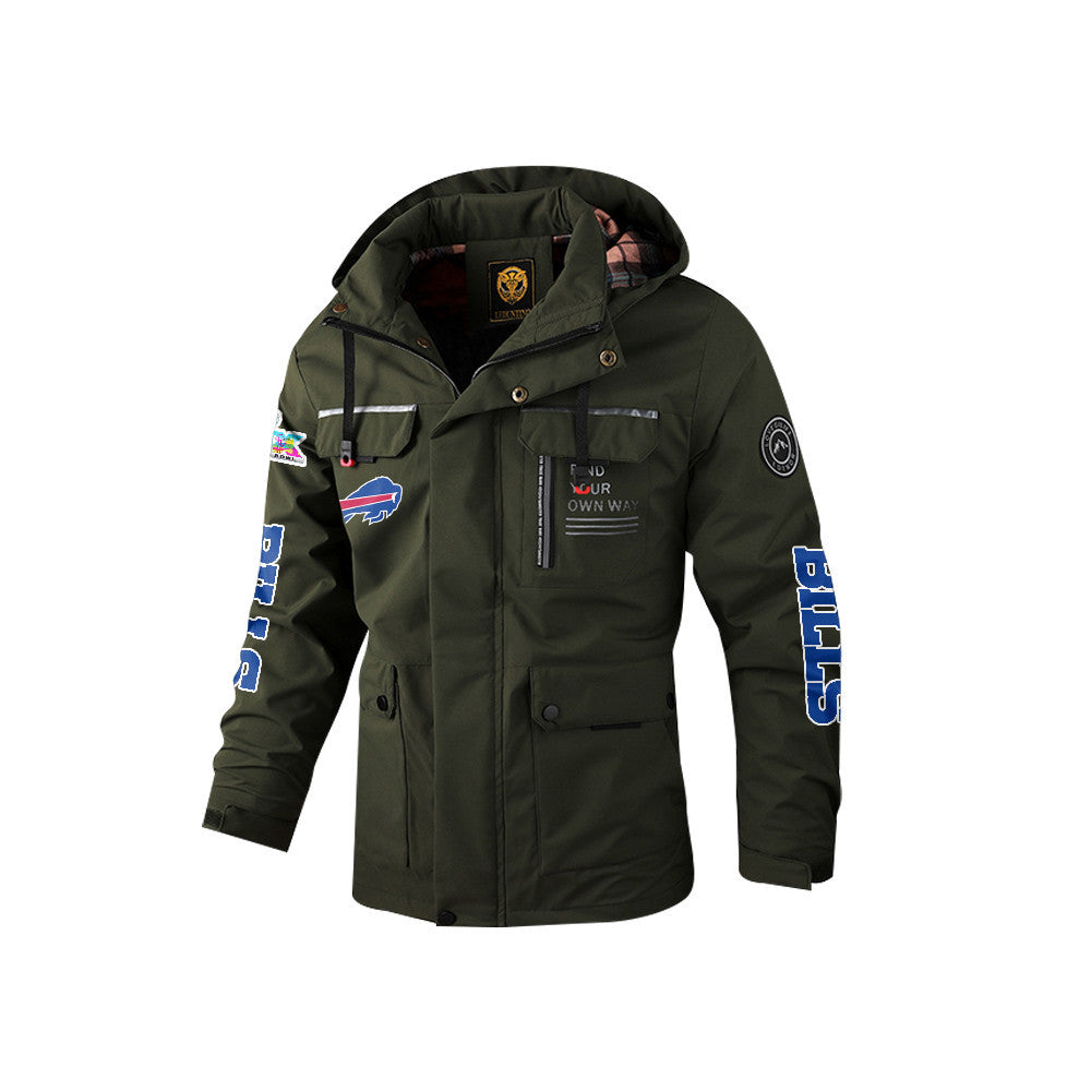 Buffalo Bills 2026 Super Bowl LX Army Green Parka Coat – Printed Logos