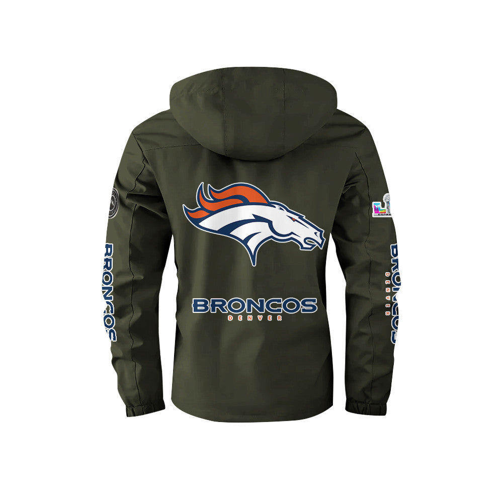 Denver Broncos 2026 Super Bowl LX Army Green Parka Coat – Printed Logos