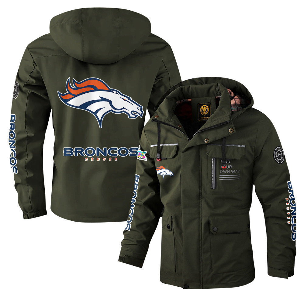Denver Broncos 2026 Super Bowl LX Army Green Parka Coat – Printed Logos