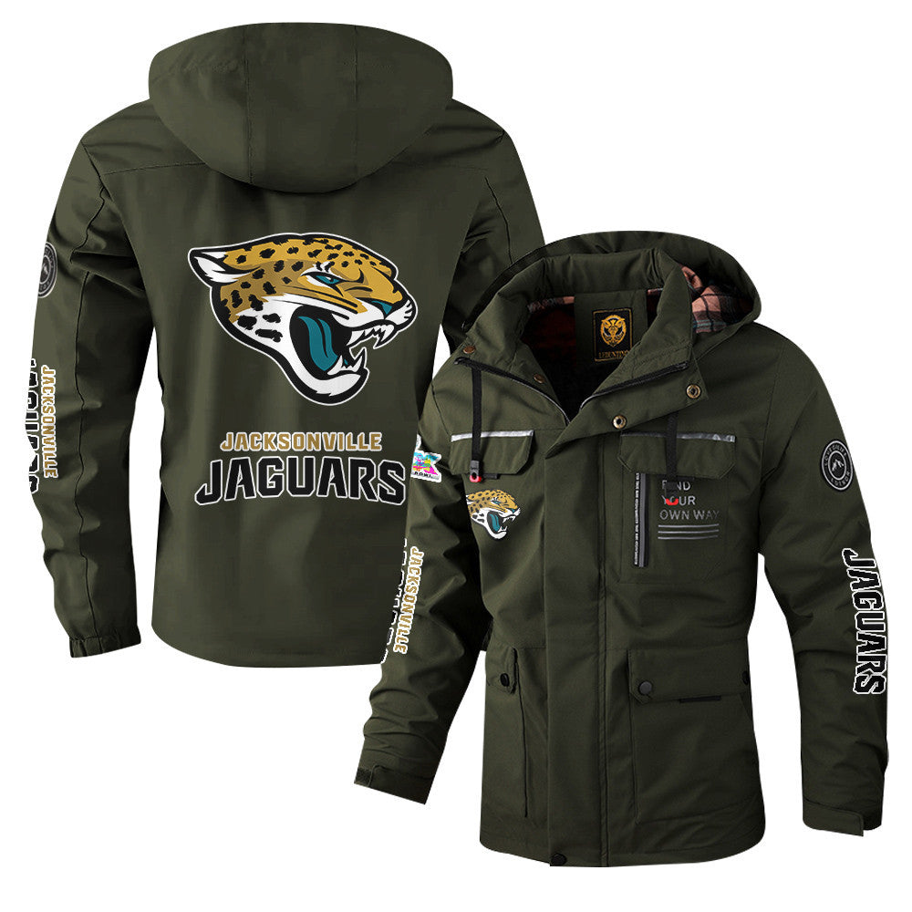 Jacksonville Jaguars 2026 Super Bowl LX Army Green Parka Coat – Printed Logos