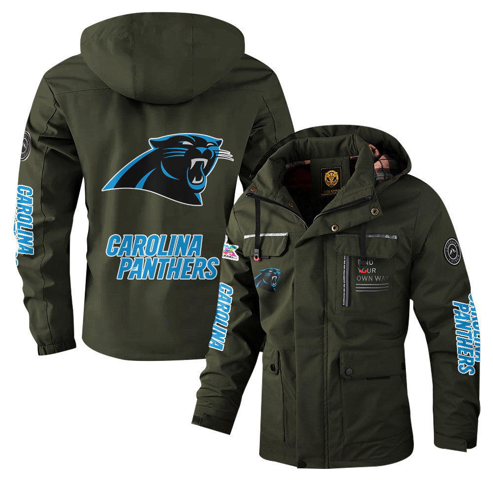 Carolina Panthers 2026 Super Bowl LX Army Green Parka Coat – Printed Logos