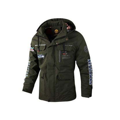Seattle Seahawks 2026 Super Bowl LX Army Green Parka Coat – Printed Logos
