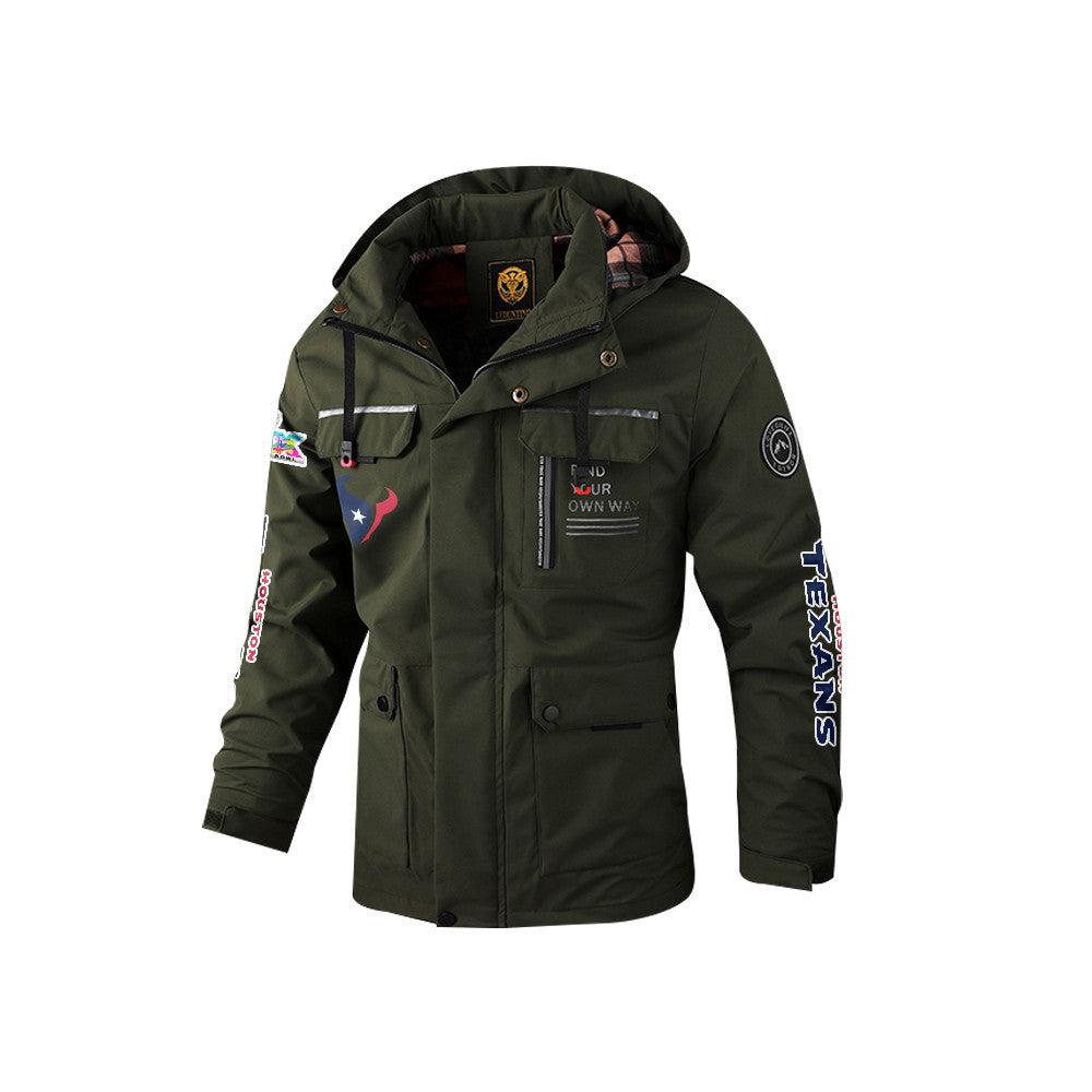 Houston Texans 2026 Super Bowl LX Army Green Parka Coat – Printed Logos