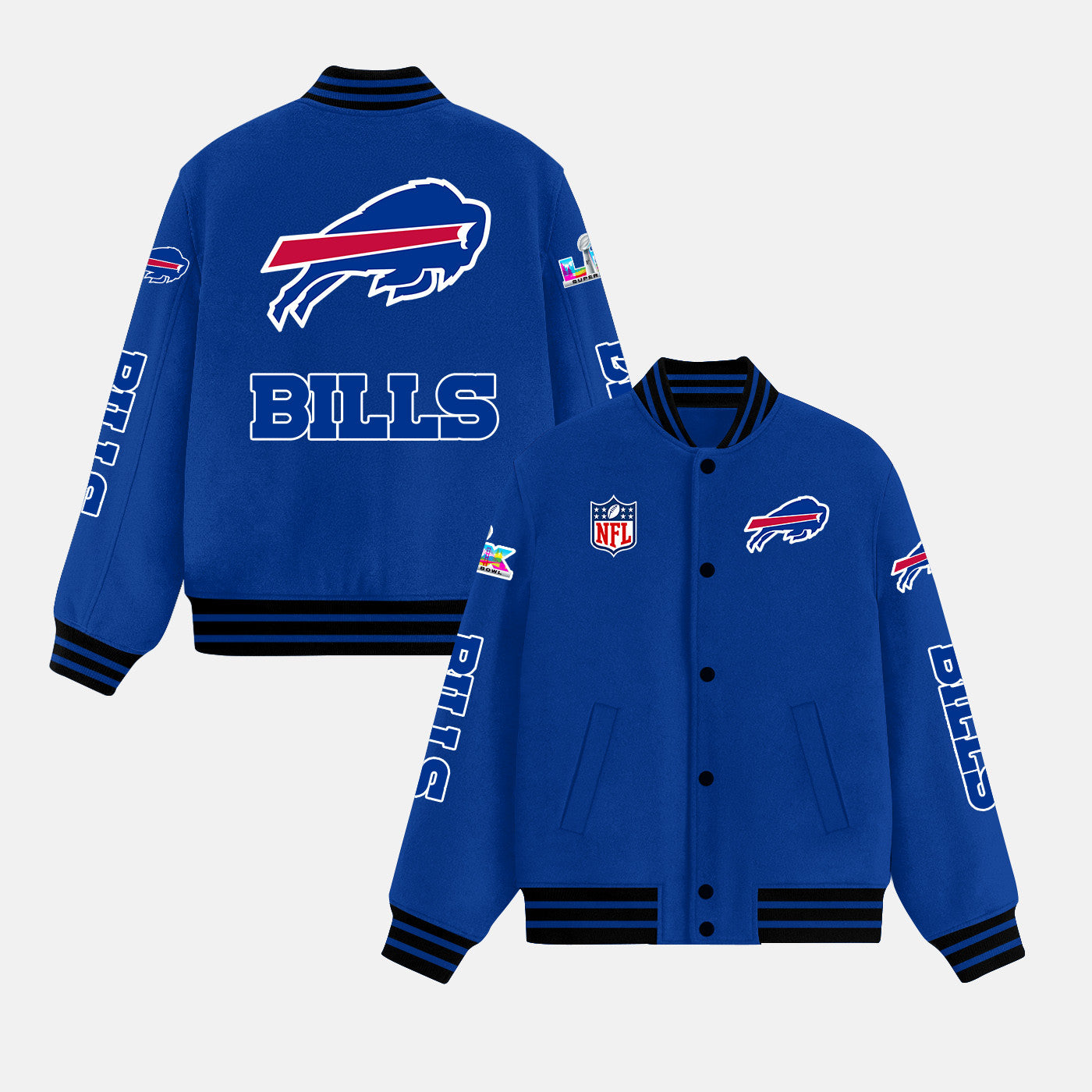 Buffalo Bills Blue Varsity Jacket – Fully Embroidered Logos, Fan Edition