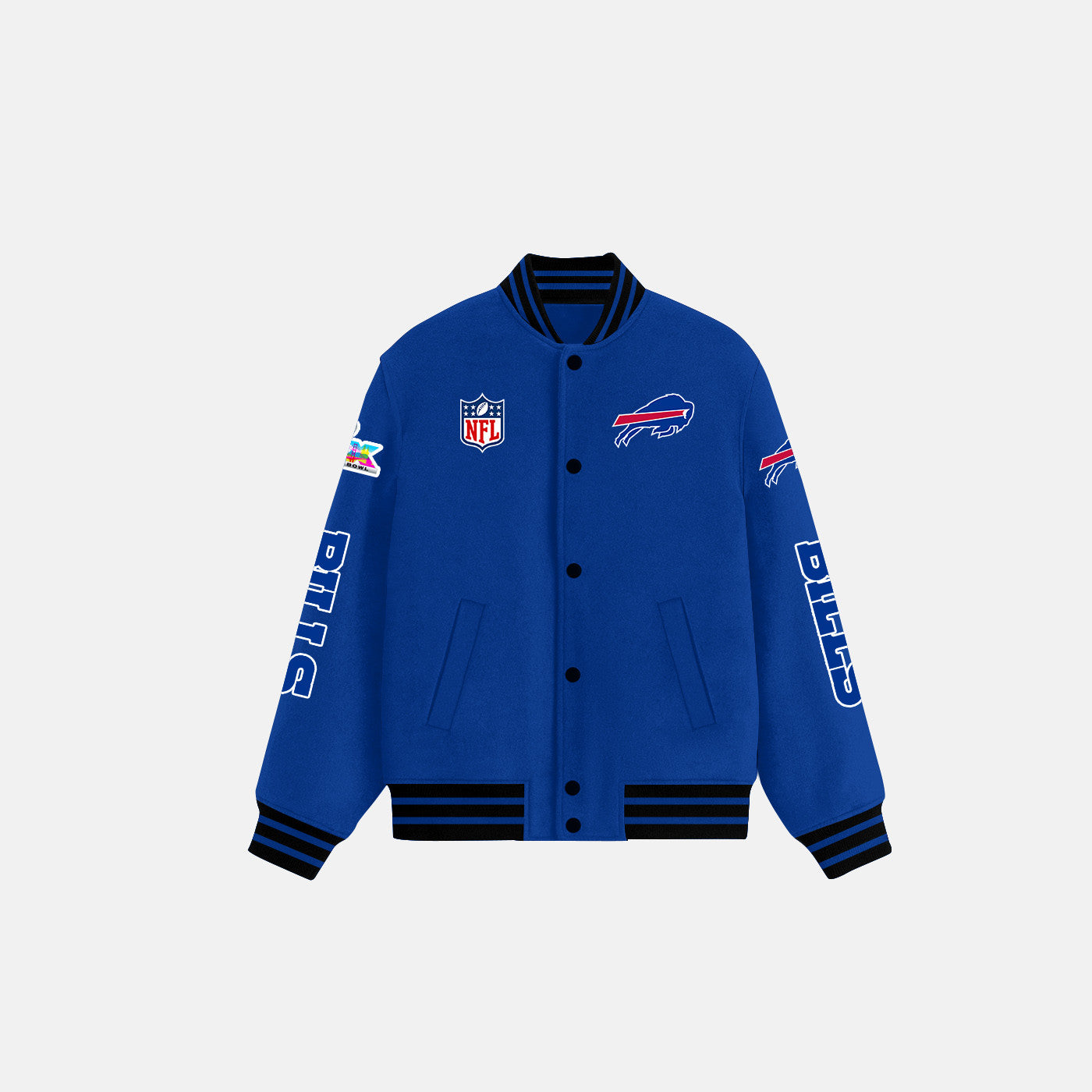 Buffalo Bills Blue Varsity Jacket – Fully Embroidered Logos, Fan Edition