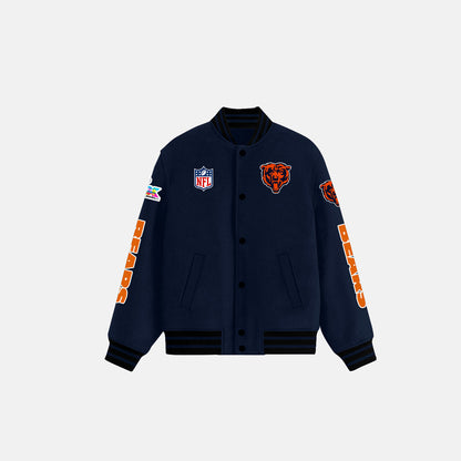 Chicago Bears Navy Varsity Jacket – Fully Embroidered Logos, Fan Edition