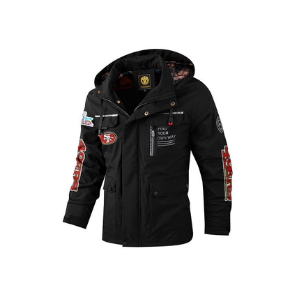 San Francisco 49ers 2026 Super Bowl LX Black Parka Coat – Printed Logos