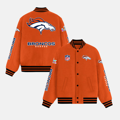 Denver Broncos Orange Varsity Jacket – Fully Embroidered Logos, Fan Edition