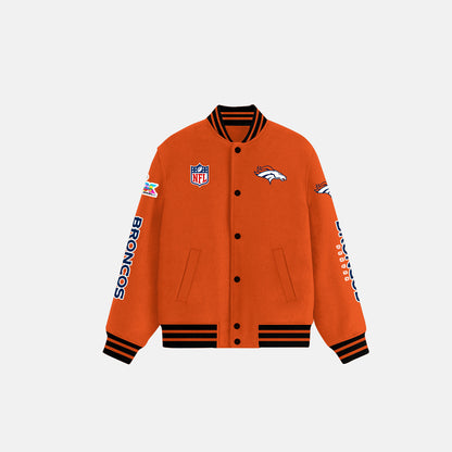 Denver Broncos Orange Varsity Jacket – Fully Embroidered Logos, Fan Edition