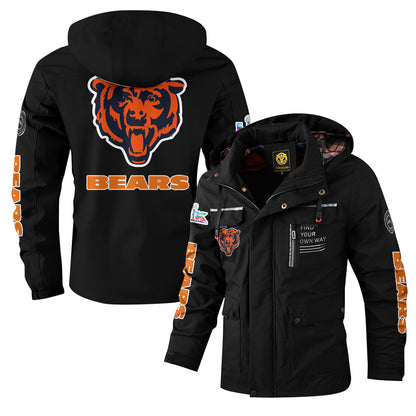 Chicago Bears 2026 Super Bowl LX Black Parka Coat – Printed Logos