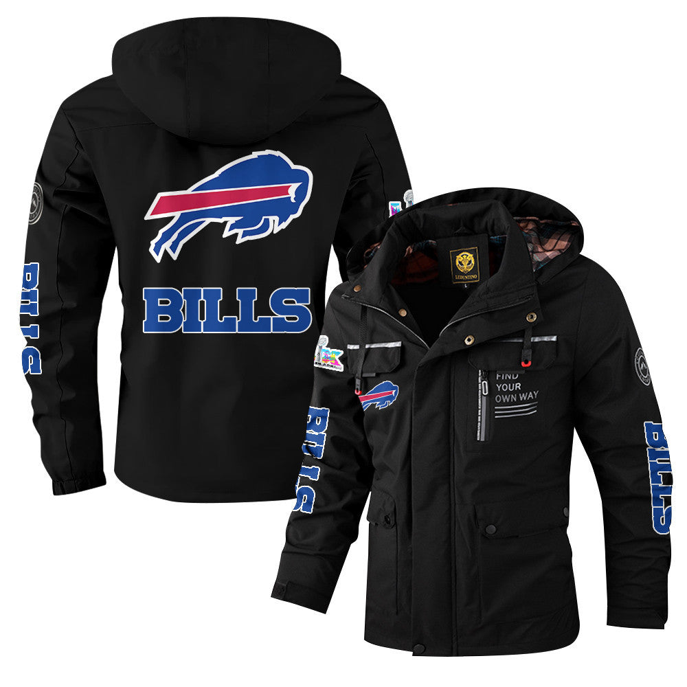 Buffalo Bills 2026 Super Bowl LX Black Parka Coat – Printed Logos