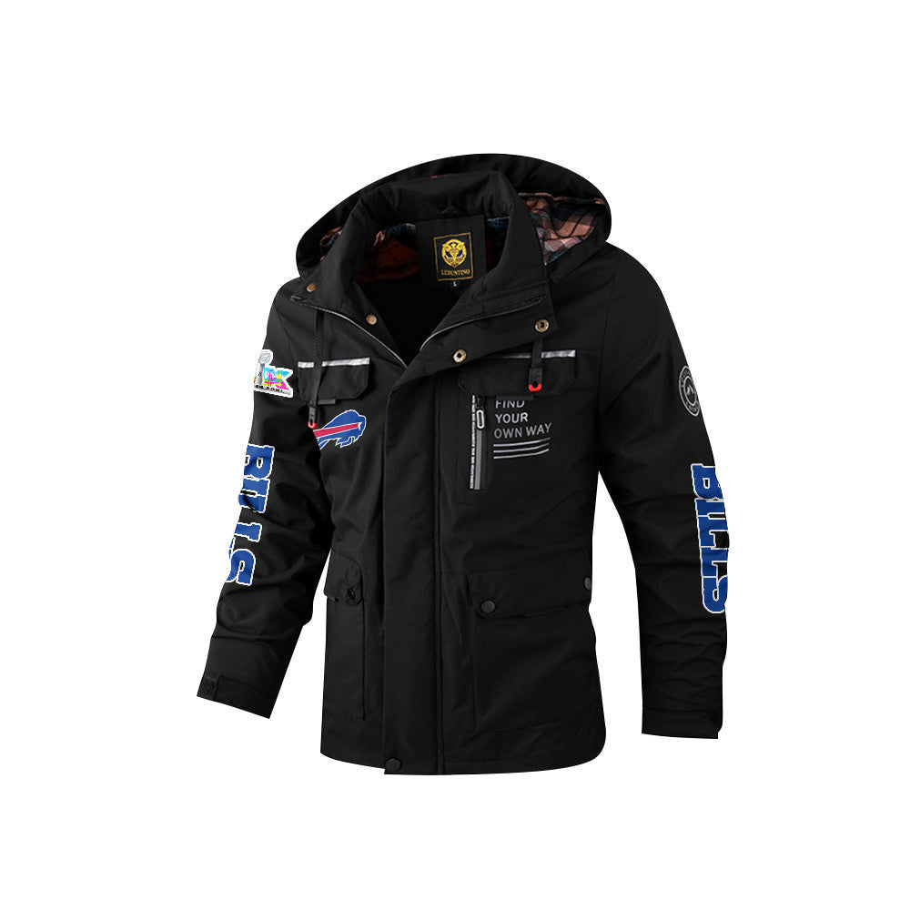 Buffalo Bills 2026 Super Bowl LX Black Parka Coat – Printed Logos