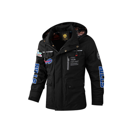 Buffalo Bills 2026 Super Bowl LX Black Parka Coat – Printed Logos
