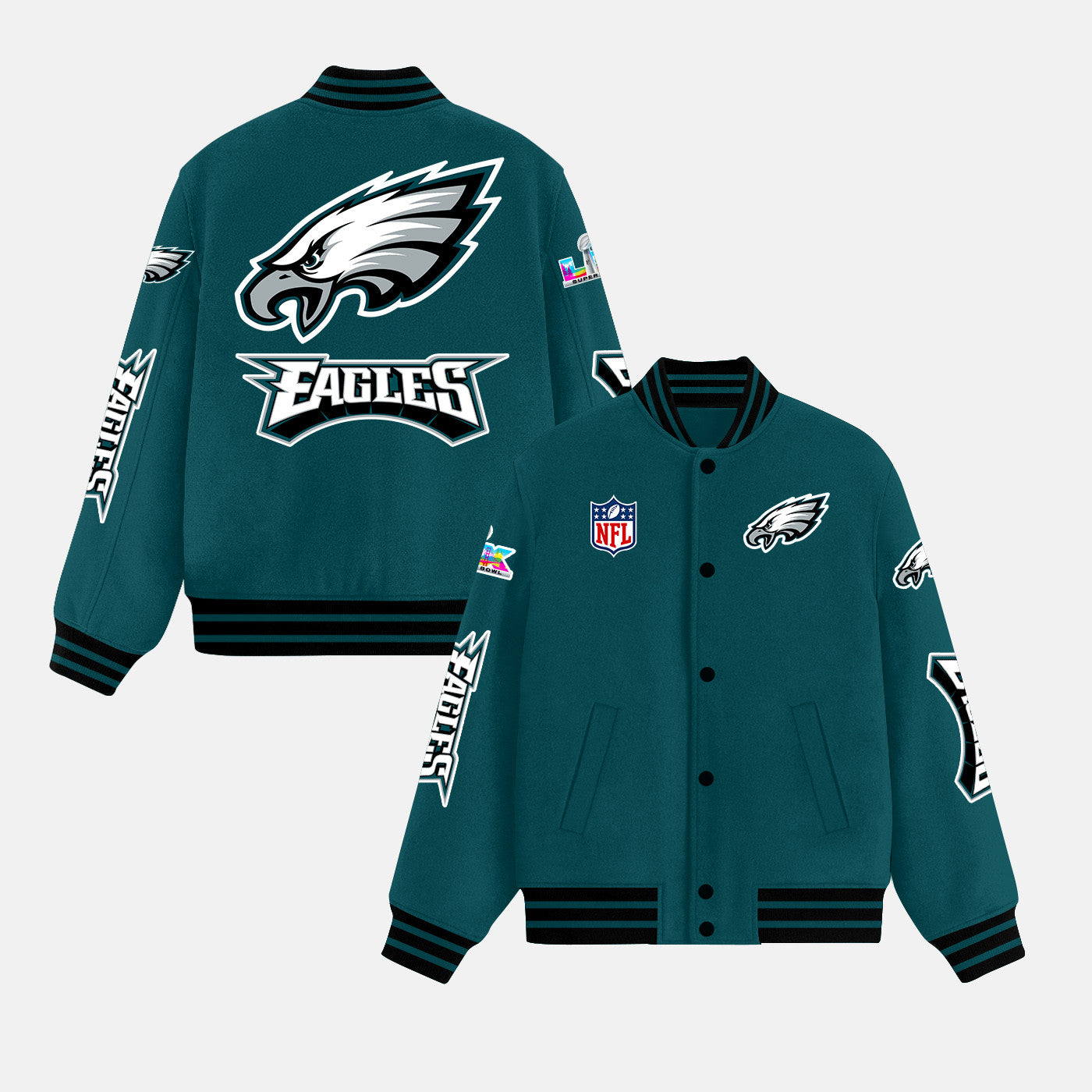 Philadelphia Eagles Varsity Jacket Green – Fully Embroidered Logos, Fan Edition