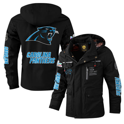 Carolina Panthers 2026 Super Bowl LX Black Parka Coat – Printed Logos