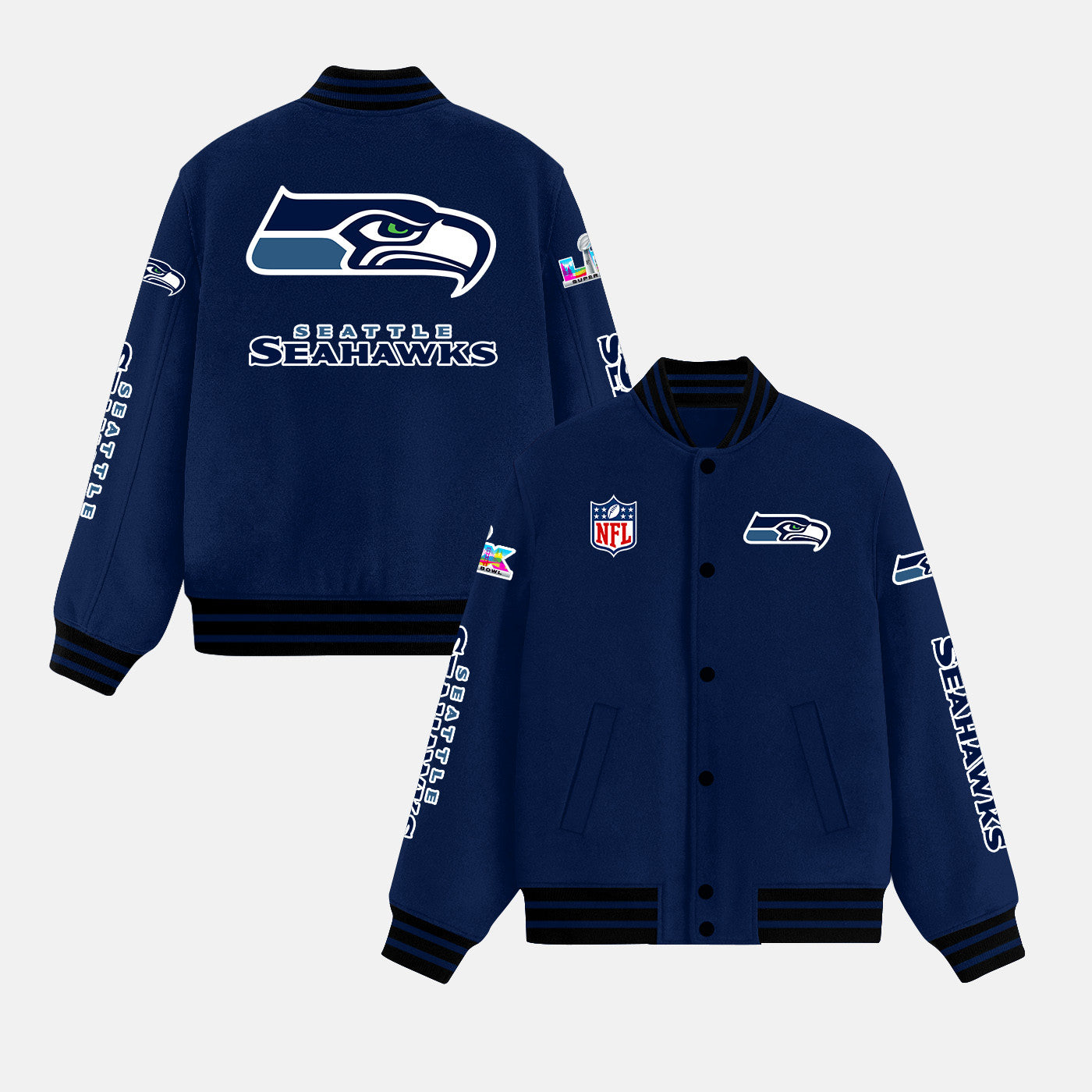 Seattle Seahawks Varsity Jacket – Fully Embroidered Logos, Fan Edition
