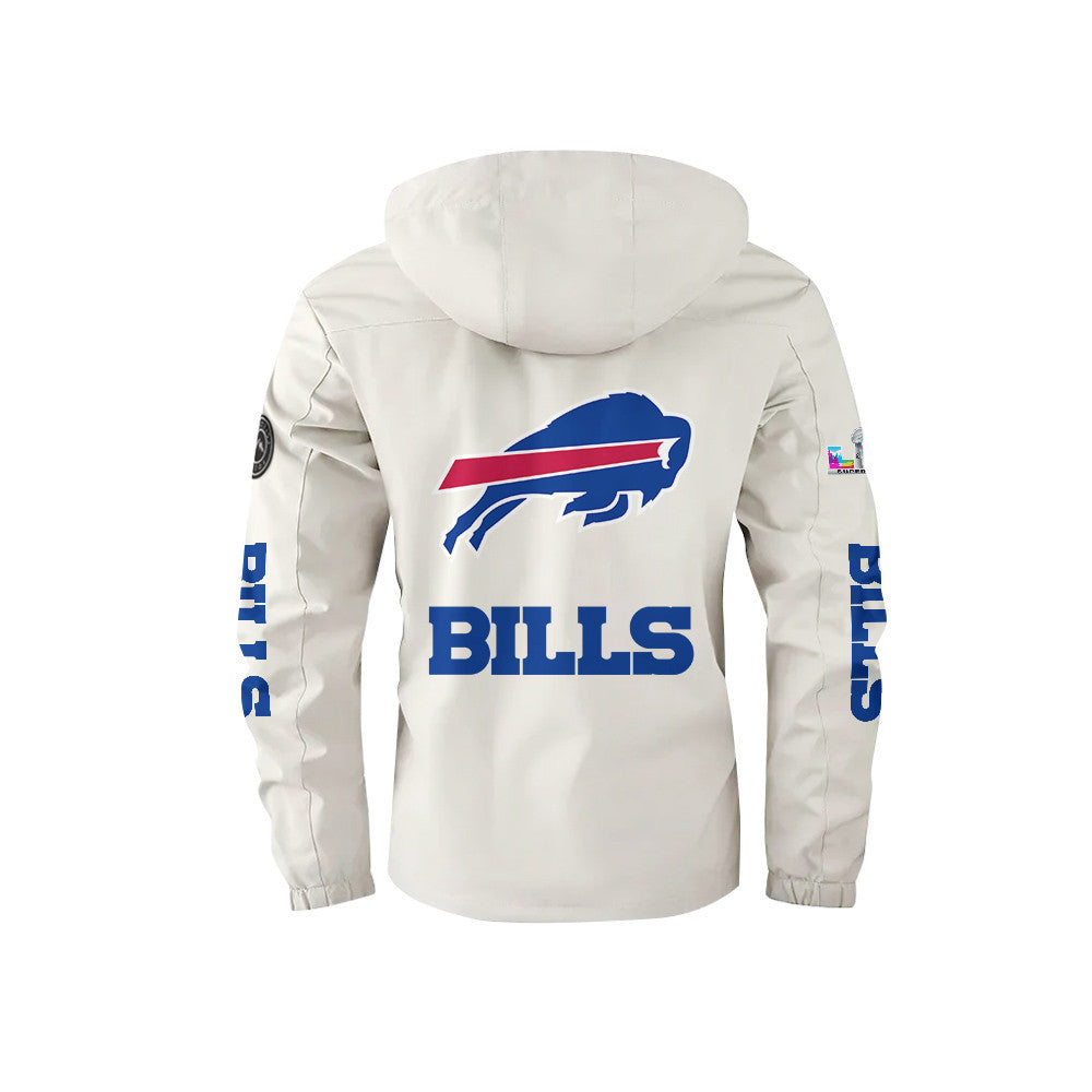 Buffalo Bills 2026 Super Bowl LX White Parka Coat – Printed Logos
