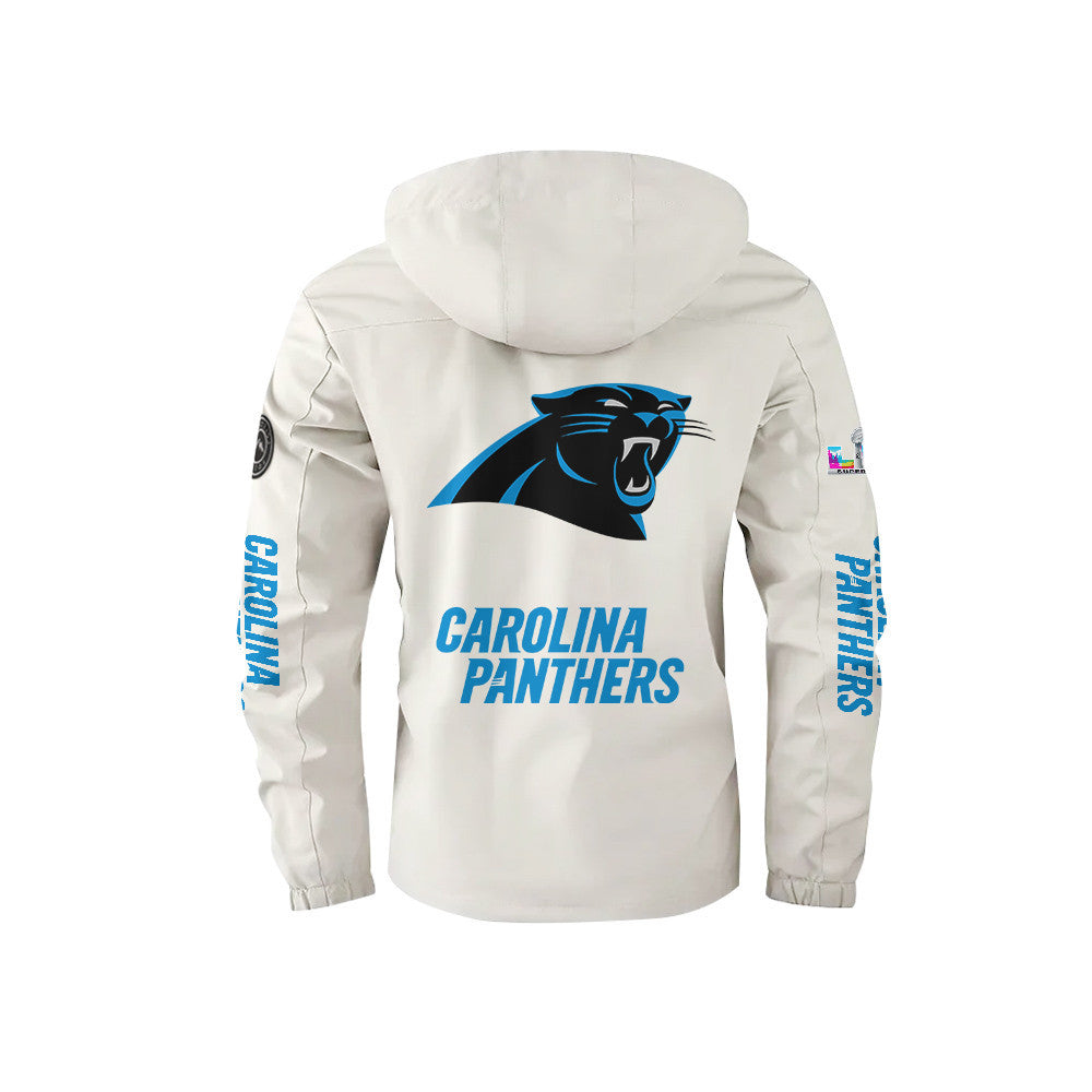 Carolina Panthers 2026 Super Bowl LX White Parka Coat – Printed Logos