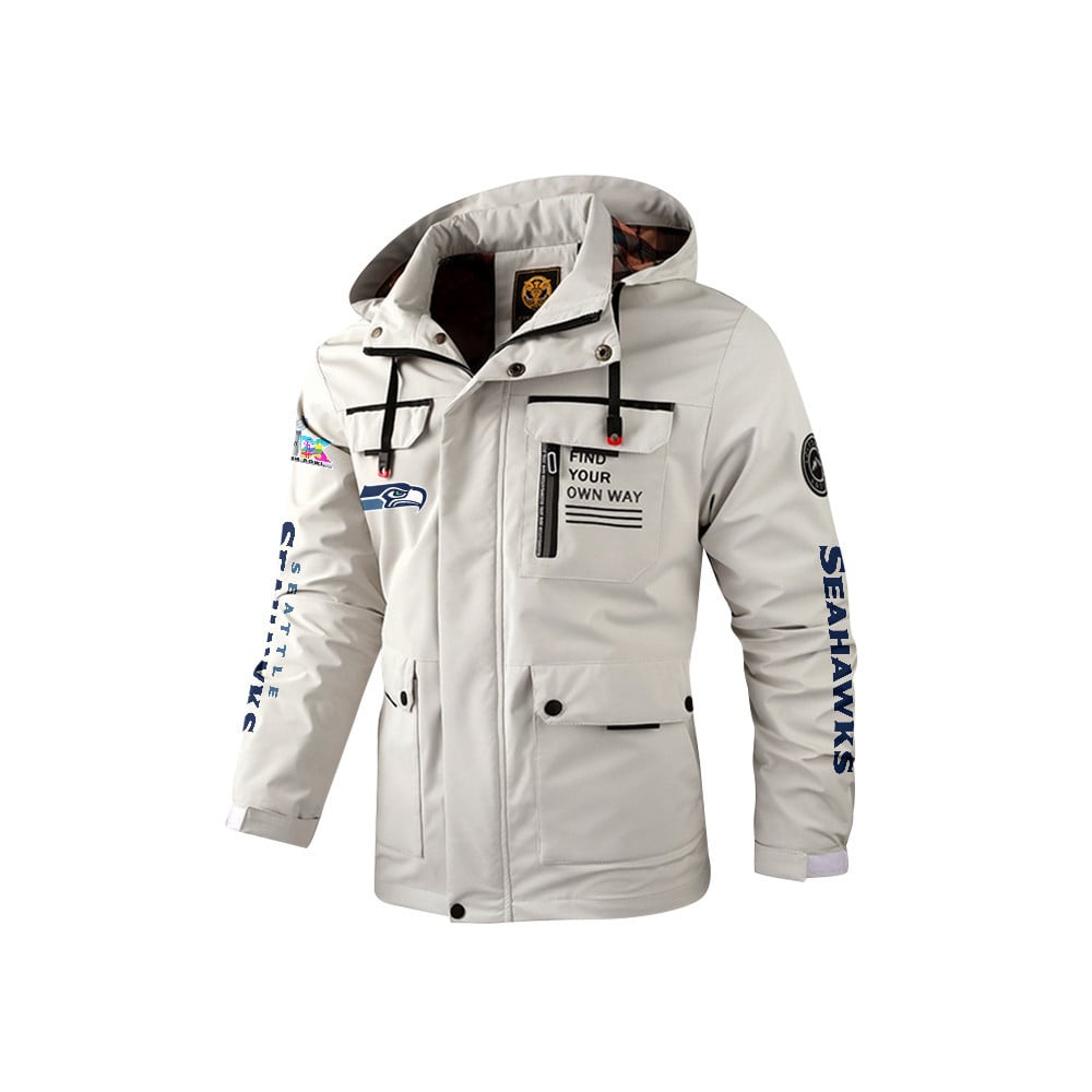 Seattle Seahawks 2026 Super Bowl LX White Parka Coat – Printed Logos